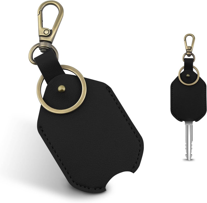 Aecsze Leather Car Key Cover, Key Covers for Car Keys, Broken Key Protector with Iron Key Ring (Retro Black) - Image 1