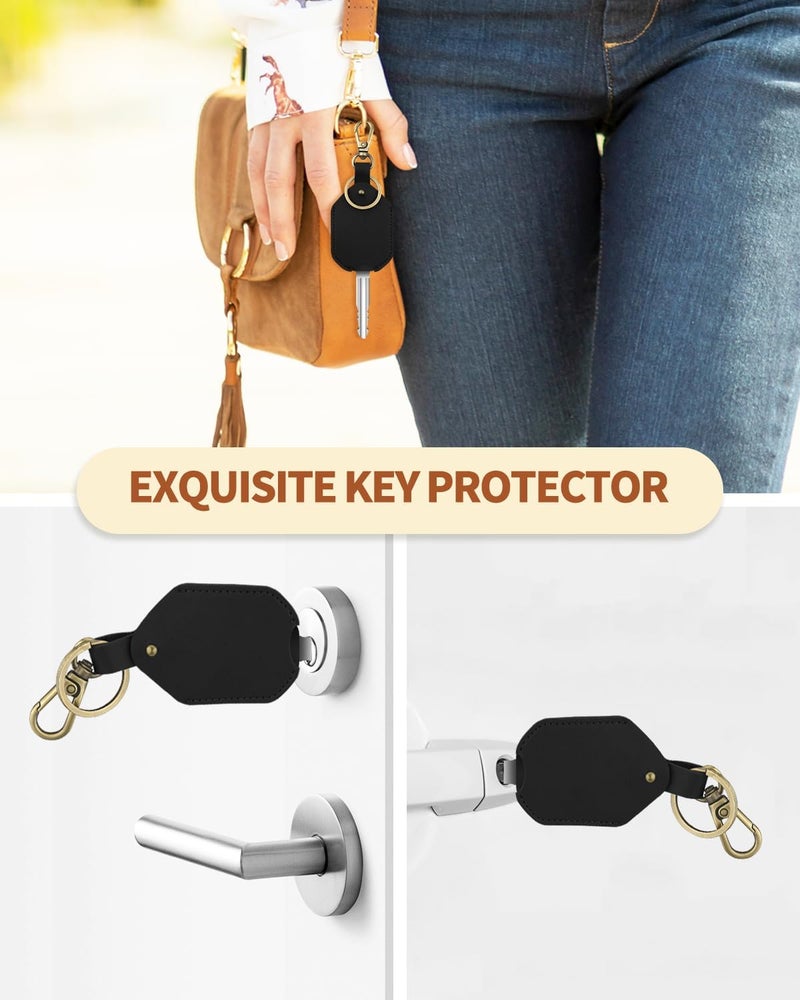 Aecsze Leather Car Key Cover, Key Covers for Car Keys, Broken Key Protector with Iron Key Ring (Retro Black) - Image 5