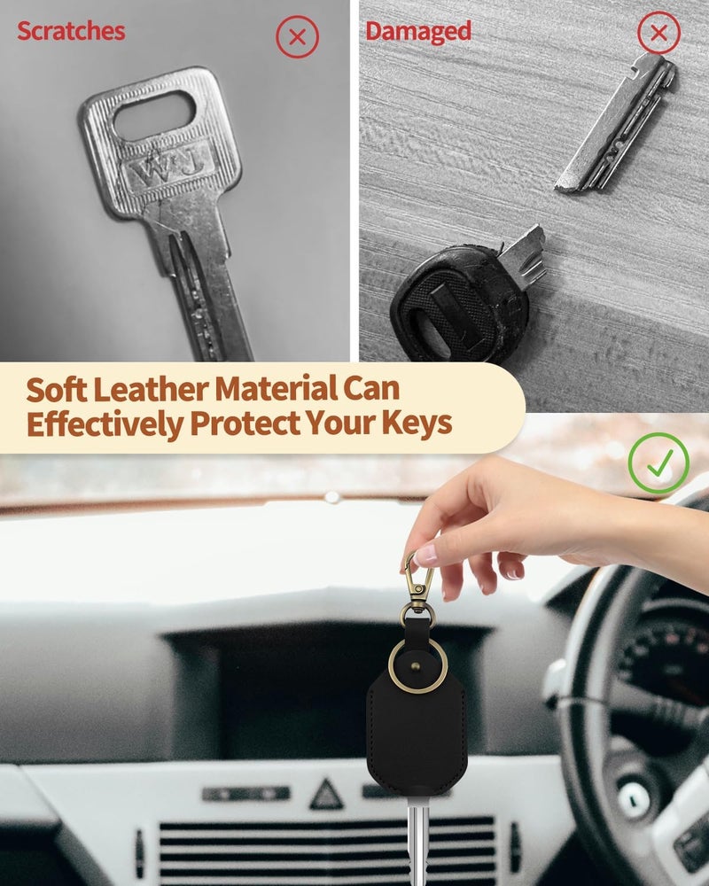 Aecsze Leather Car Key Cover, Key Covers for Car Keys, Broken Key Protector with Iron Key Ring (Retro Black) - Image 4
