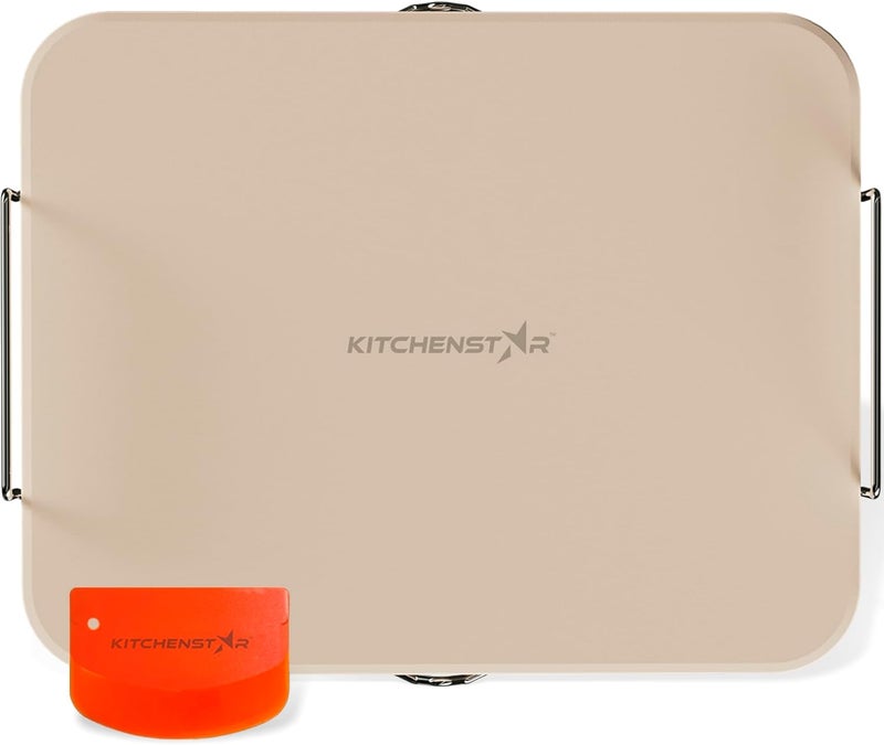 kitchen-star 15x12-inch Pizza Stone for Oven & BBQ Grill with Handles, Rectangular, 5/8" Thick - Natural Cordierite, 1800°F Resistant, Baking Stone Set with Stainless Steel Rack & Plastic Scraper Tool - Image 1
