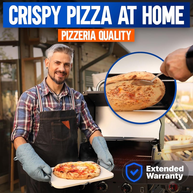 kitchen-star 15x12-inch Pizza Stone for Oven & BBQ Grill with Handles, Rectangular, 5/8" Thick - Natural Cordierite, 1800°F Resistant, Baking Stone Set with Stainless Steel Rack & Plastic Scraper Tool - Image 2
