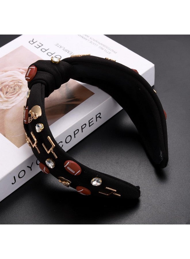 سيالكسهيني عصابة رأس كرة القدم للنساء إكسسوارات كرة القدم عصابة رأس مزينة بخرز كرة القدم مرصعة بأحجار الراين الكريستالية مرصعة بالجواهر عصابة رأس مزينة بعقدة علوية ليوم المباراة إكسسوارات شعر أمهات كرة القدم (كرة قدم سوداء) - Image 3