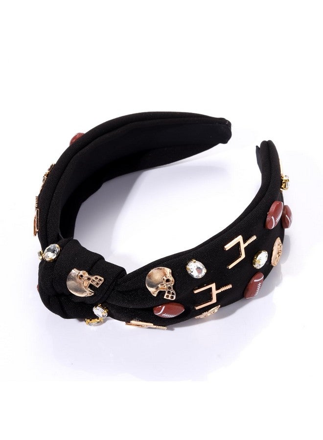 سيالكسهيني عصابة رأس كرة القدم للنساء إكسسوارات كرة القدم عصابة رأس مزينة بخرز كرة القدم مرصعة بأحجار الراين الكريستالية مرصعة بالجواهر عصابة رأس مزينة بعقدة علوية ليوم المباراة إكسسوارات شعر أمهات كرة القدم (كرة قدم سوداء) - Image 2