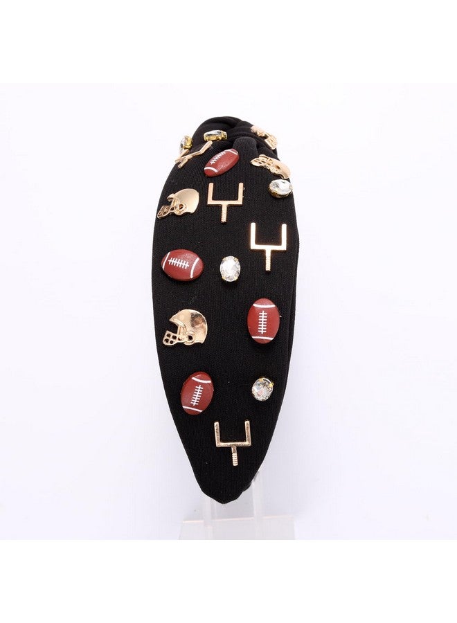 سيالكسهيني عصابة رأس كرة القدم للنساء إكسسوارات كرة القدم عصابة رأس مزينة بخرز كرة القدم مرصعة بأحجار الراين الكريستالية مرصعة بالجواهر عصابة رأس مزينة بعقدة علوية ليوم المباراة إكسسوارات شعر أمهات كرة القدم (كرة قدم سوداء) - Image 4