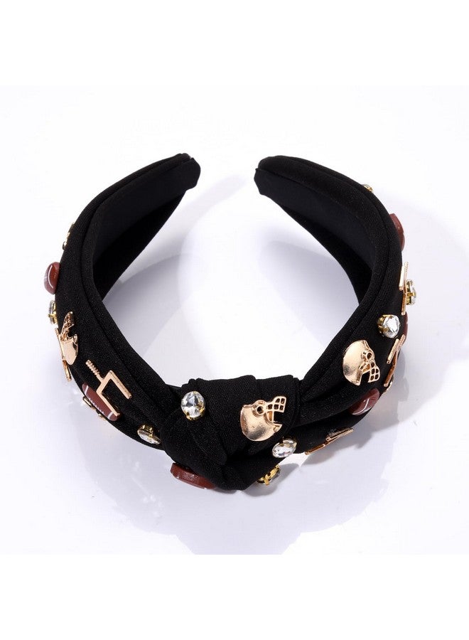 سيالكسهيني عصابة رأس كرة القدم للنساء إكسسوارات كرة القدم عصابة رأس مزينة بخرز كرة القدم مرصعة بأحجار الراين الكريستالية مرصعة بالجواهر عصابة رأس مزينة بعقدة علوية ليوم المباراة إكسسوارات شعر أمهات كرة القدم (كرة قدم سوداء) - Image 5