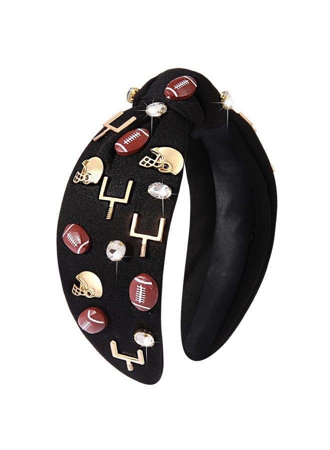 سيالكسهيني عصابة رأس كرة القدم للنساء إكسسوارات كرة القدم عصابة رأس مزينة بخرز كرة القدم مرصعة بأحجار الراين الكريستالية مرصعة بالجواهر عصابة رأس مزينة بعقدة علوية ليوم المباراة إكسسوارات شعر أمهات كرة القدم (كرة قدم سوداء) - Image 1