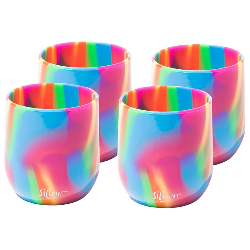 Silipint 12Ounce Unbreakable Silicone Wine Glasses Reusable and Shatterproof Wine Tumblers for Parties Camping Beaches and Boats Stemless Silicone Wine Cups Hippie Hops Pack of 4