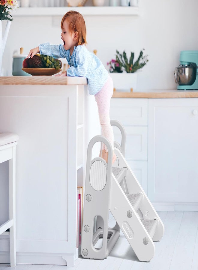 Mloong Kids Step Stool Foldable for Bathroom Sink, Easy Folding Non-Slip Bathroom Stool Toilet Potty Training, Adjustable Toddler Ladder Kitchen Counter Helper - Image 4