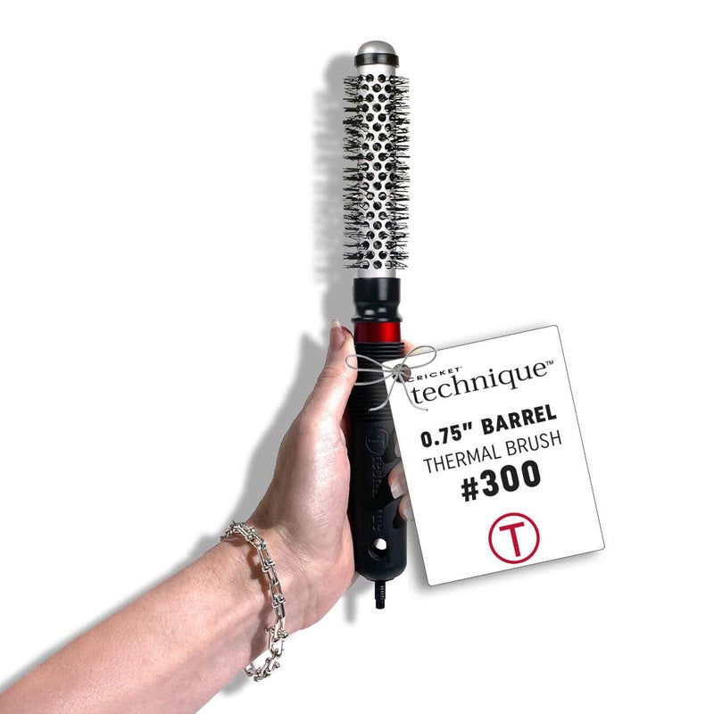 Cricket Technique Thermal Hair Brush #300 0.75â€ for Blow-Drying, Curling, and Styling â€“ Heat-Retaining Barrel with Anti-Static Tourmaline Bristles, Round Thermal Brush, Not Electric, All Hair Types - Image 1