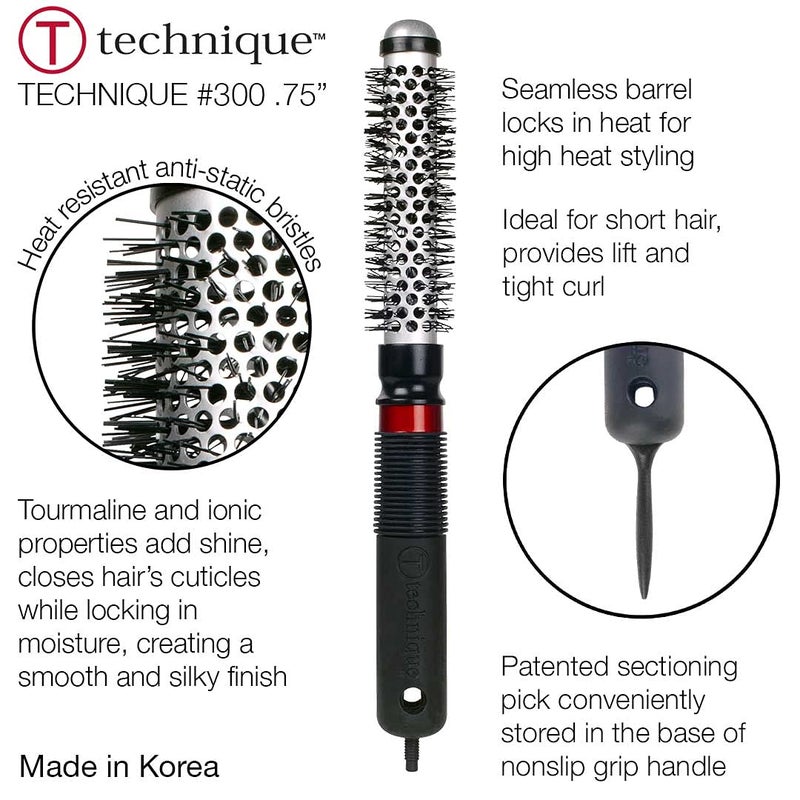 Cricket Technique Thermal Hair Brush #300 0.75â€ for Blow-Drying, Curling, and Styling â€“ Heat-Retaining Barrel with Anti-Static Tourmaline Bristles, Round Thermal Brush, Not Electric, All Hair Types - Image 3