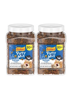 PURINA Purina Friskies Party Mix Cat Treats, Beachside Crunch, Made with Ocean Whitefish, Crunchy Cat Treats for Adult Cats, 20-Ounce Resealable Canister (Pack of 2)  - Image 1