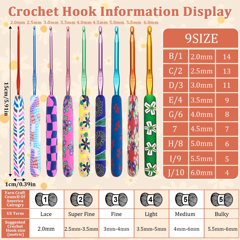 Looen Crochet Hook 9-Piece Set, Ergonomic Soft Grip for Crocheting, Warm Crochet Hooks, Beautiful Knitting and Crochet Supplies, Crochet Kits for Arthritis Patients and Beginner Kids. - Image 2