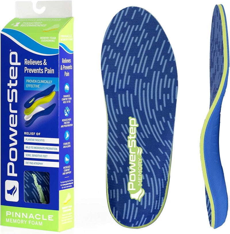 PowerStep Insoles, Memory Foam, Heel and Arch Pain Relief Insole, Cushioning Arch Support Orthotic For Women and Men