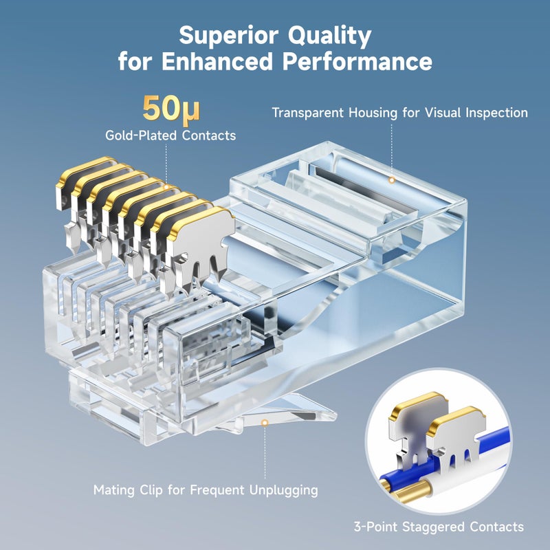 Cable Matters 100-Pack CAT6 RJ45 Modular Plugs, 50Âµ Gold Plated (RJ45 Connector, Cat 6 Ends, Cat 6 Ethernet Connector, Ethernet Plugs), for Solid or Stranded UTP Cable - Image 4