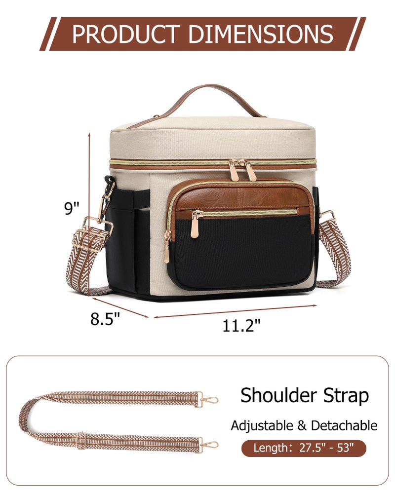 BAVERGE Insulated Lunch Bag for Women, Leakproof Cooler Lunchbox for Adult Work Large Lunch Tote Purse with Adjustable Shoulder Strap Cup Holder for Meal,Brown - Image 2
