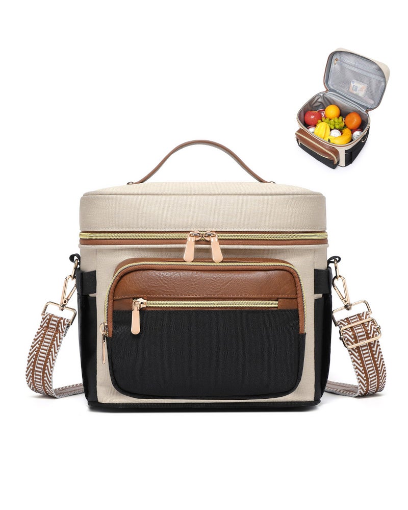 BAVERGE Insulated Lunch Bag for Women, Leakproof Cooler Lunchbox for Adult Work Large Lunch Tote Purse with Adjustable Shoulder Strap Cup Holder for Meal,Brown - Image 1