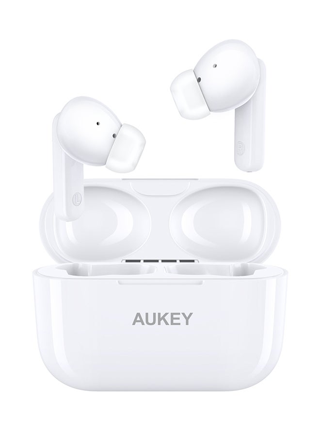 Aukey True Wireless Earbuds with ANC Active Noise Cancellation، BT 5.2, IPX5 Waterproof Battery Life 24 hours, 4g Weight, EP-M1NC White - Image 1