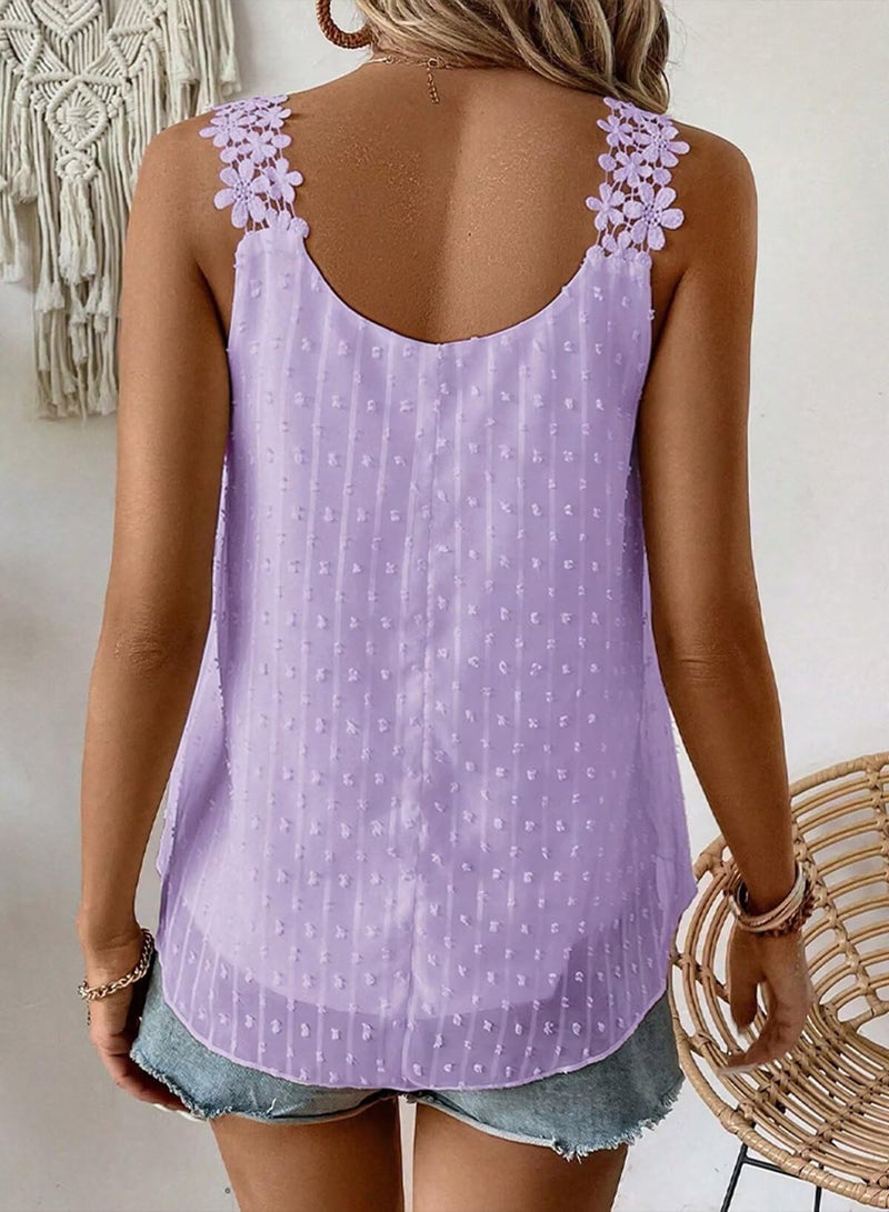 Falechay Purple Tank Top for Women Trendy Summer Crew Neck Shirts Short Fashion 2026 Tunic Tops Spring Flowy Babydoll Lace Tassel Swiss Dot Bohemian Camis Country Clothing M - Image 3