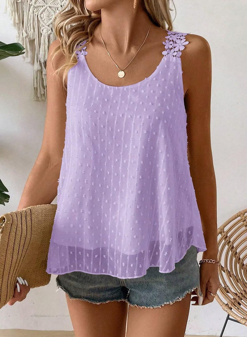 Falechay Purple Tank Top for Women Trendy Summer Crew Neck Shirts Short Fashion 2026 Tunic Tops Spring Flowy Babydoll Lace Tassel Swiss Dot Bohemian Camis Country Clothing M - Image 2