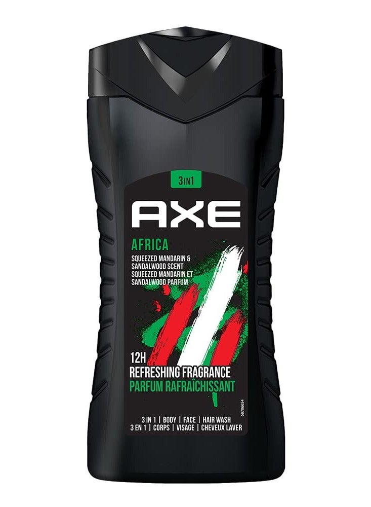 Axe Africa 3 In 1 Body Face and Hair Wash for Men Long-Lasting Refreshing Mandarin and Sandalwood Fragrance Natural Origin Ingredients Removes Odor and Bacteria Dermatologically Tested 250ml - Image 1