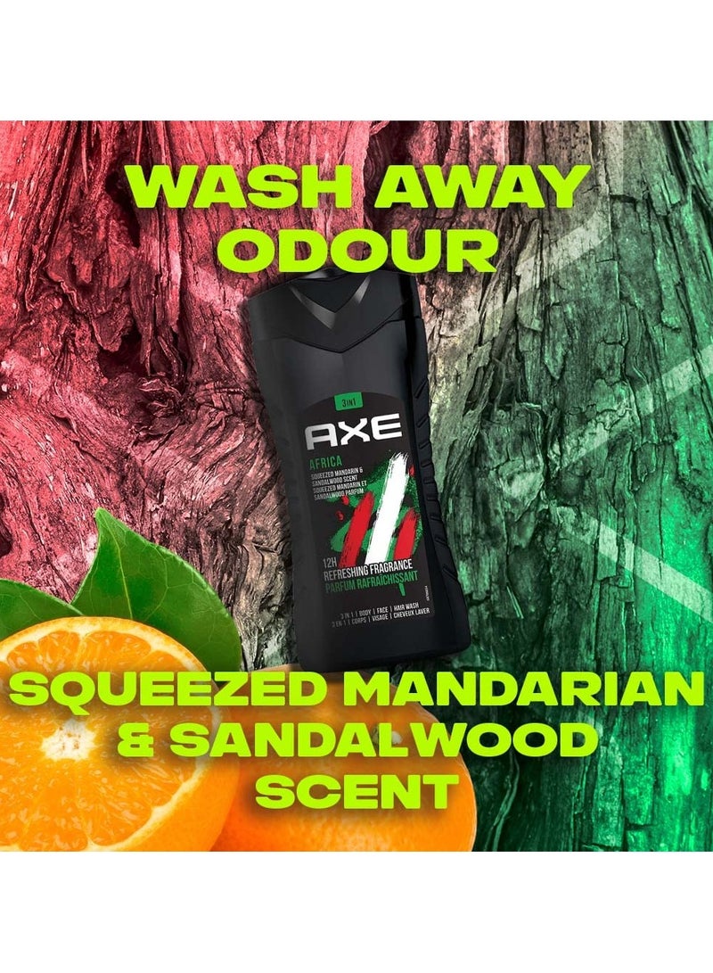 Axe Africa 3 In 1 Body Face and Hair Wash for Men Long-Lasting Refreshing Mandarin and Sandalwood Fragrance Natural Origin Ingredients Removes Odor and Bacteria Dermatologically Tested 250ml - Image 3