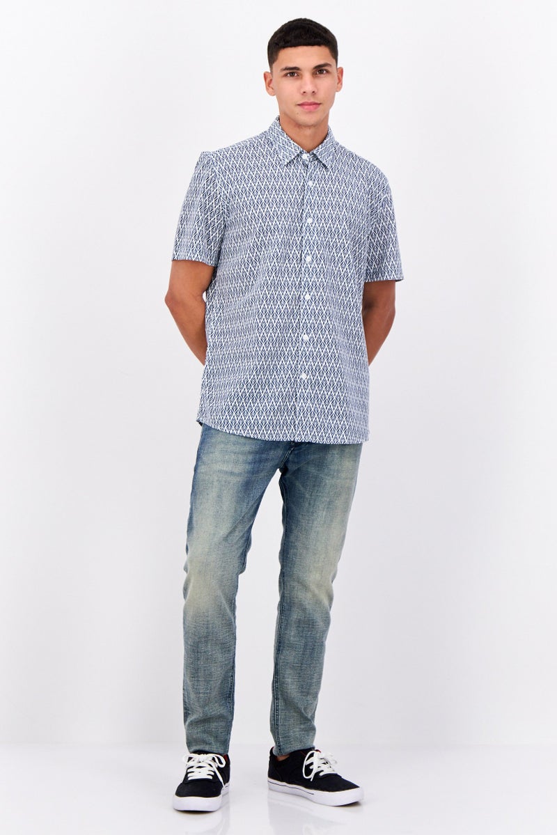 Peter Werth Men Regular Fit Short Sleeve All Over Printed Casual Shirt, White - Image 4