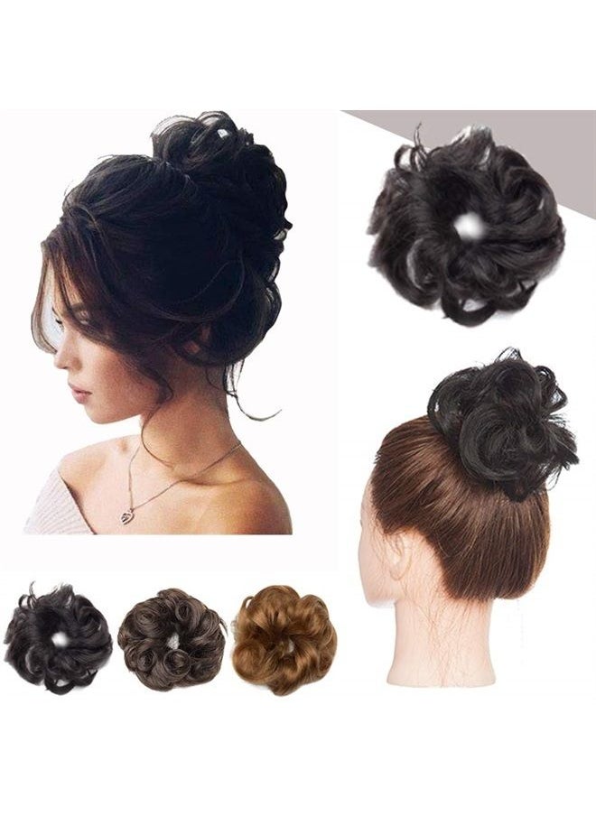 Hairro - Hair Bun Hair Piece Human Hair Scrunchies Messy Bun Hair Pieces Wavy Real Hair Updo Remy Donot Elegant Chignon Stretch Elastic Rubber Band Ponytail Extensions For Women 1PC 23g #01 Dark Black - Image 1