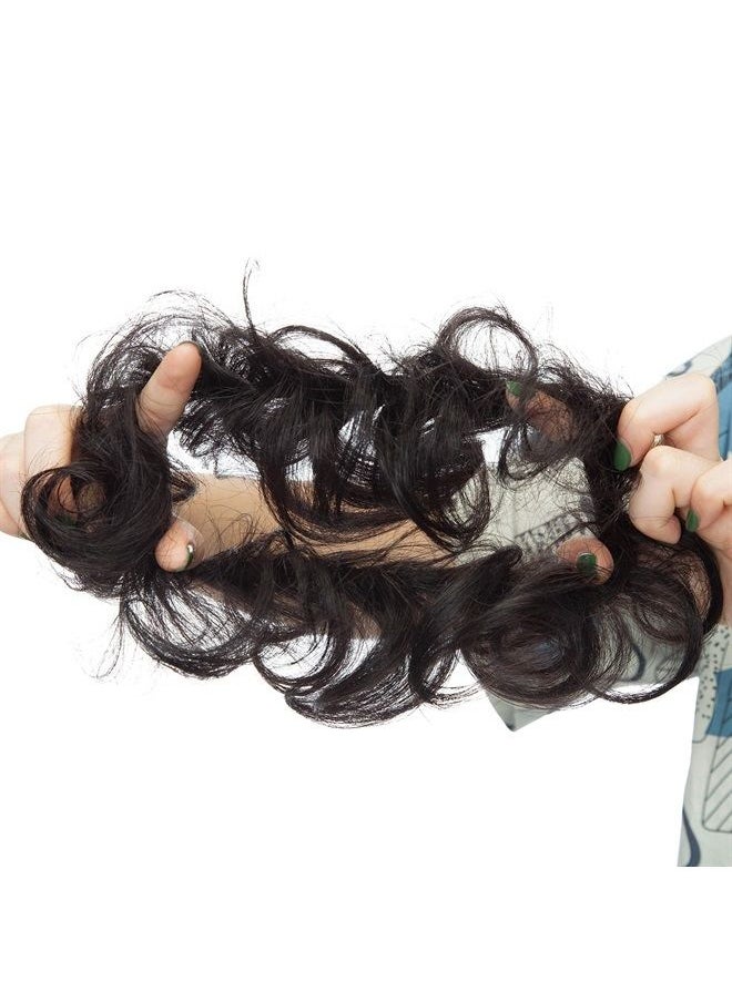 Hairro - Hair Bun Hair Piece Human Hair Scrunchies Messy Bun Hair Pieces Wavy Real Hair Updo Remy Donot Elegant Chignon Stretch Elastic Rubber Band Ponytail Extensions For Women 1PC 23g #01 Dark Black - Image 1