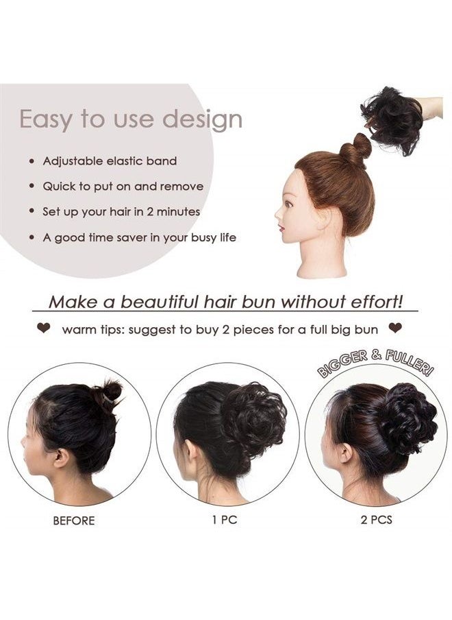 Hairro - Hair Bun Hair Piece Human Hair Scrunchies Messy Bun Hair Pieces Wavy Real Hair Updo Remy Donot Elegant Chignon Stretch Elastic Rubber Band Ponytail Extensions For Women 1PC 23g #01 Dark Black - Image 1
