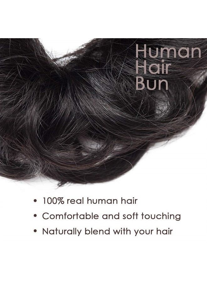 Hairro - Hair Bun Hair Piece Human Hair Scrunchies Messy Bun Hair Pieces Wavy Real Hair Updo Remy Donot Elegant Chignon Stretch Elastic Rubber Band Ponytail Extensions For Women 1PC 23g #01 Dark Black - Image 1