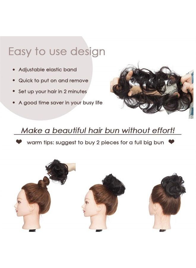 Hairro - Hair Bun Hair Piece Human Hair Scrunchies Messy Bun Hair Pieces Wavy Real Hair Updo Remy Donot Elegant Chignon Stretch Elastic Rubber Band Ponytail Extensions For Women 1PC 23g #01 Dark Black - Image 1