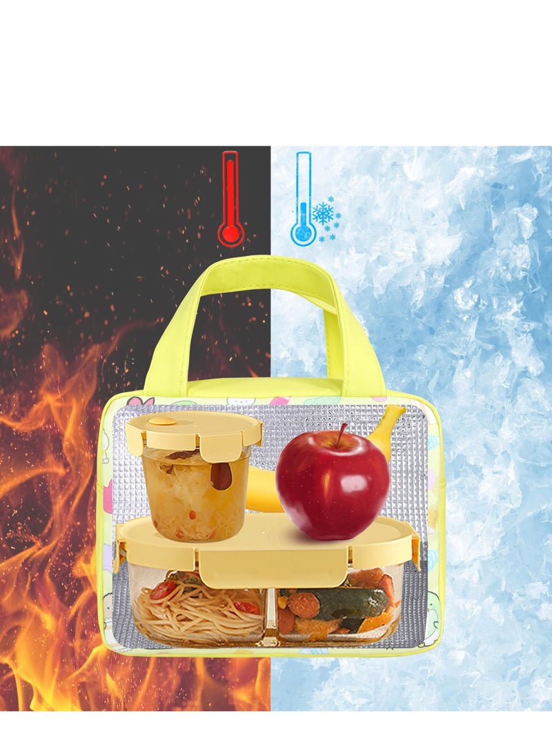 Excefore - Portable Cartoon Lunch Bag, Reusable Insulated Anime Lunch Box, Suitable for Women, Men, Kids and Students Travel Picnic School (Yellow) - Image 1