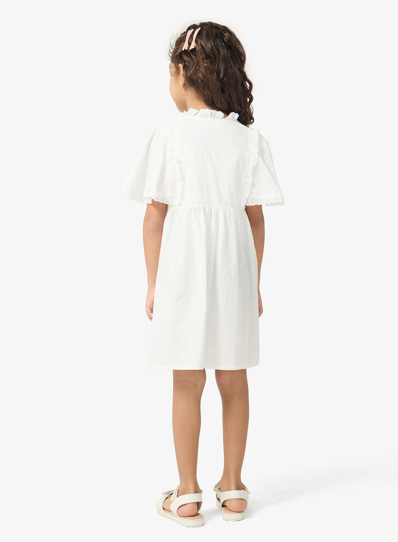 Pinata Ruffle Shoulder Embroidered White Dress - Image 2