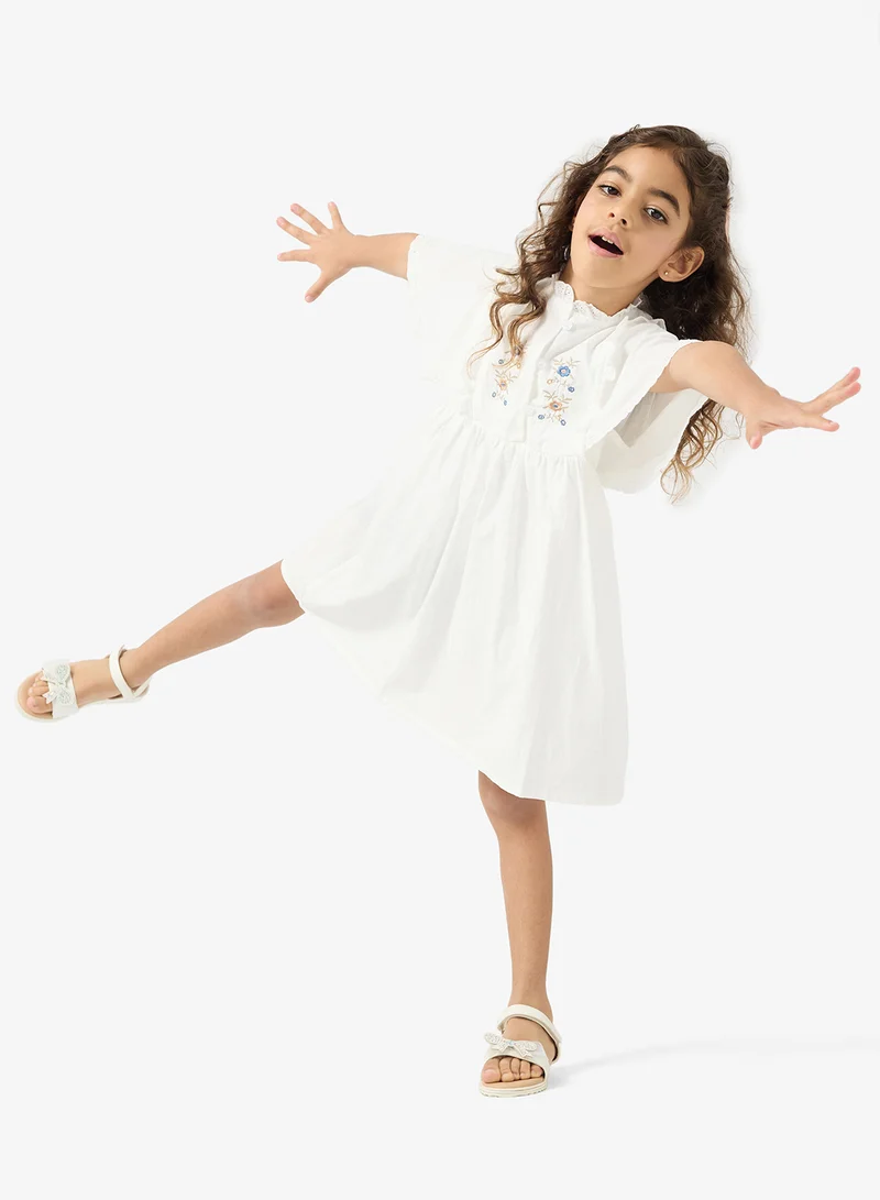 Pinata  Ruffle Shoulder Embroidered White Dress for Women | Best Price UAE