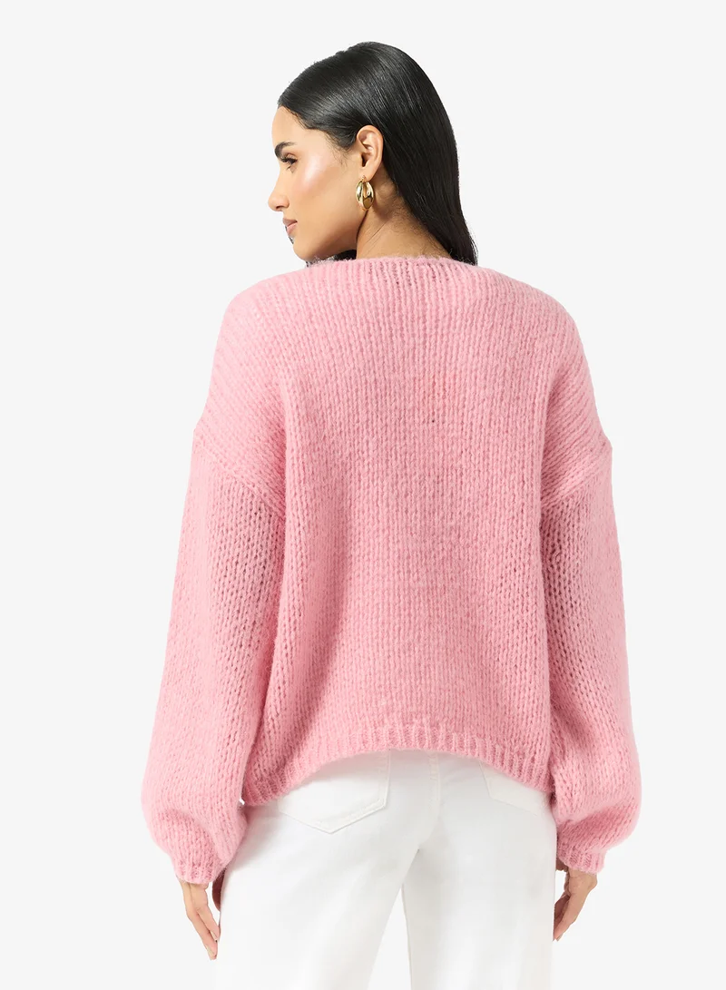 ONLY ONLALYSSA LIFE Long Sleeve Embroidered Crew NECK Knitted sweater