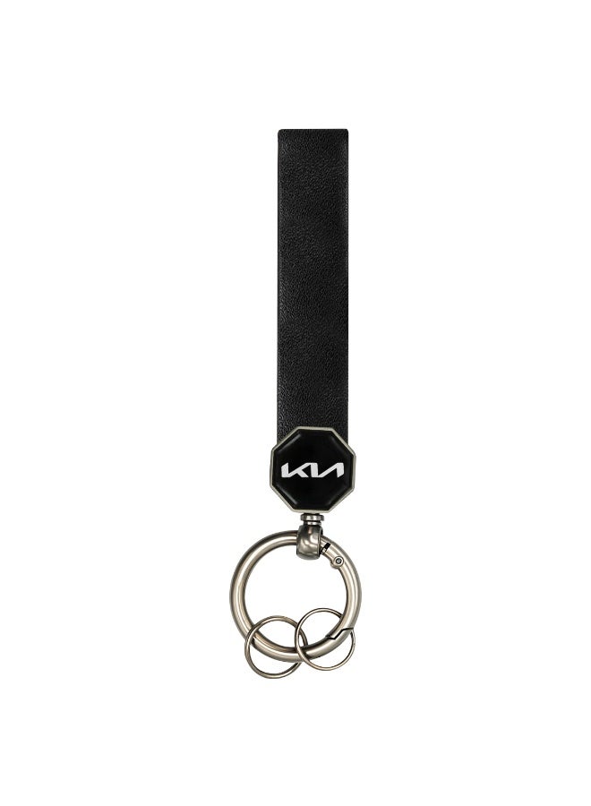 KIA Premium KIA Leather Car Keychain 12.5cm, Durable PU Leather Strap with Metal Keyring, 360° Rotating Swivel Design, Double Screw Fixing, Anti-Fade, Scratch & Crack Resistant, Compact Universal Key Holder for Car, Home & Office Use - Image 1