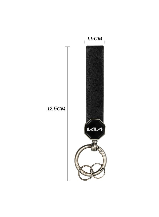 KIA Premium KIA Leather Car Keychain 12.5cm, Durable PU Leather Strap with Metal Keyring, 360° Rotating Swivel Design, Double Screw Fixing, Anti-Fade, Scratch & Crack Resistant, Compact Universal Key Holder for Car, Home & Office Use - Image 2