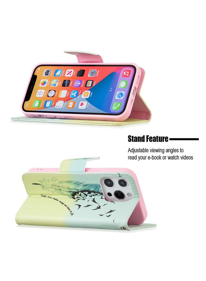 اس-توب جراب لهاتف iPhone 13 mini بنمط رسم ملون، جراب جلدي قلاب أفقي مع حامل وفتحات للبطاقات ومحفظة - Image 4