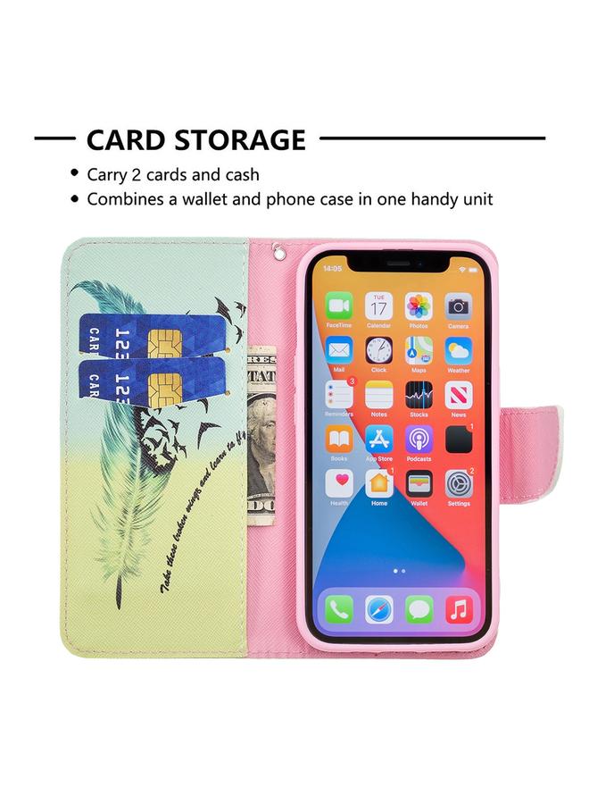 اس-توب جراب لهاتف iPhone 13 mini بنمط رسم ملون، جراب جلدي قلاب أفقي مع حامل وفتحات للبطاقات ومحفظة - Image 5