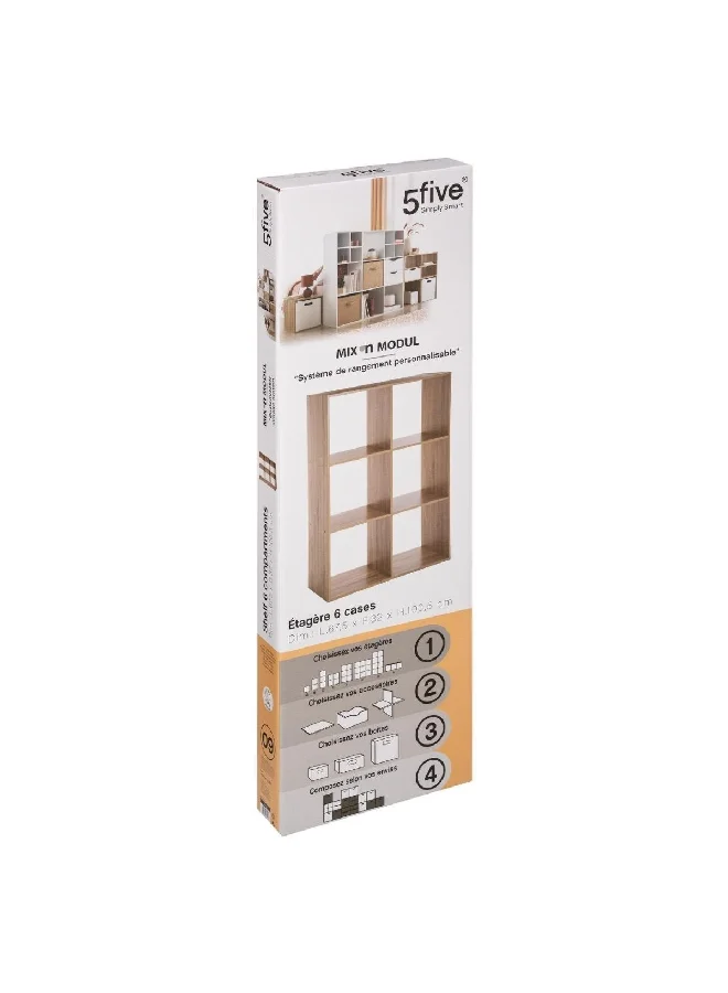 Five Simply Smart 6-Compartment Mix N Modul Wooden Storage Shelf Brown 100.5 x 67.5 x 32 cm 138909