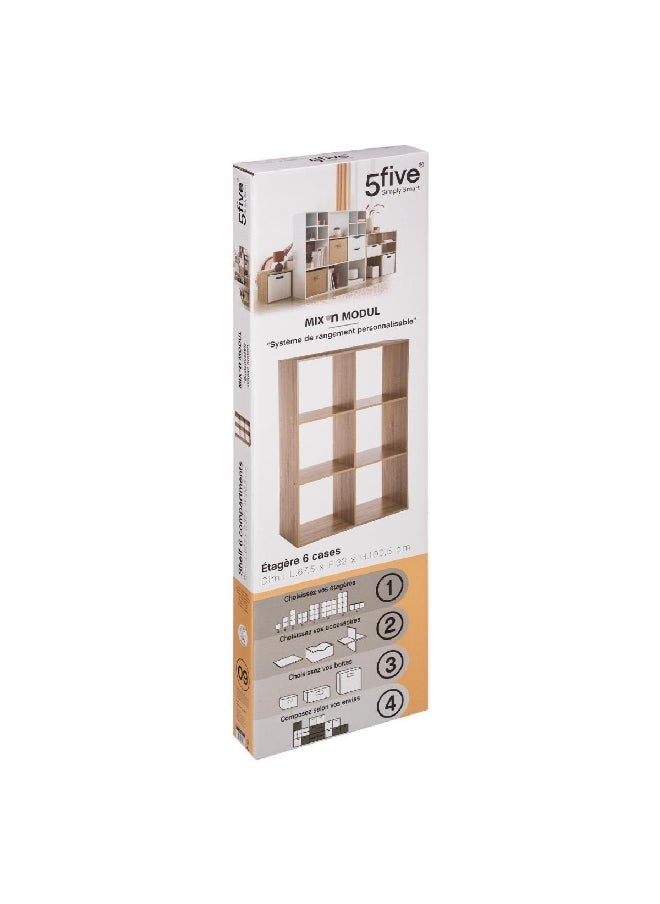 Five Simply Smart 6-Compartment Mix N Modul Wooden Storage Shelf Brown 100.5 x 67.5 x 32 cm 138909  - Image 2