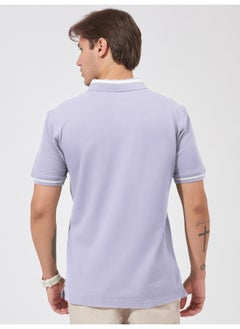 Maniac Mens Solid Polo Neck Half Sleeve Purple Cotton Slim Fit T-Shirt  - Image 3