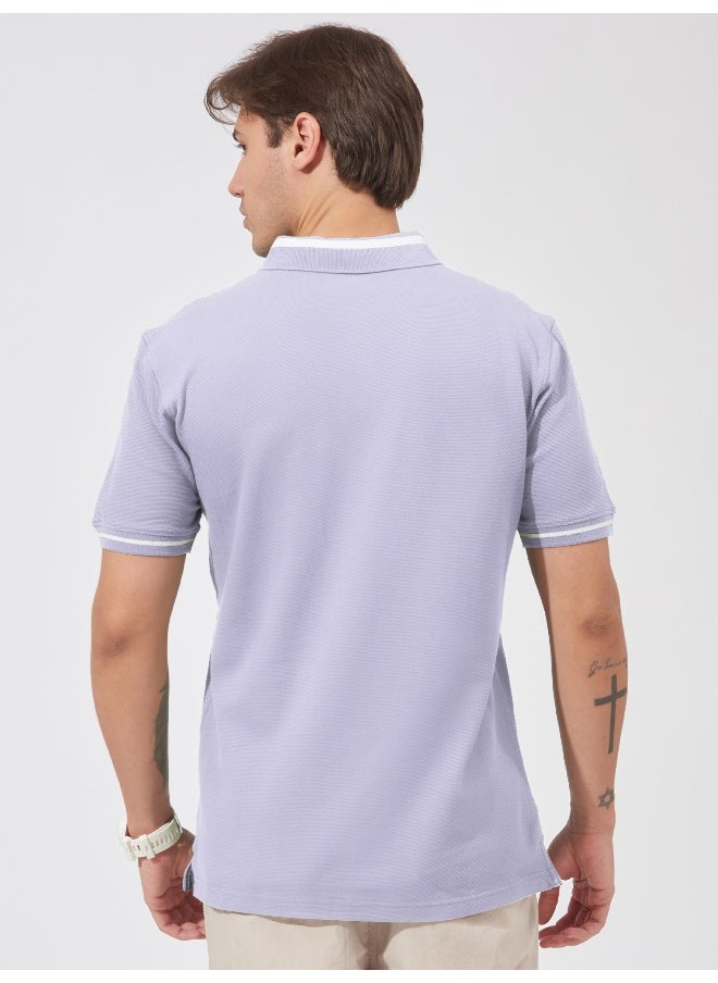 Maniac Mens Solid Polo Neck Half Sleeve Purple Cotton Slim Fit T-Shirt  - Image 3
