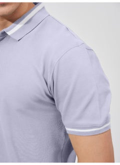 Maniac Mens Solid Polo Neck Half Sleeve Purple Cotton Slim Fit T-Shirt  - Image 4