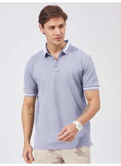 Maniac Mens Solid Polo Neck Half Sleeve Purple Cotton Slim Fit T-Shirt  - Image 1