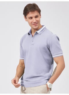 Maniac Mens Solid Polo Neck Half Sleeve Purple Cotton Slim Fit T-Shirt  - Image 2