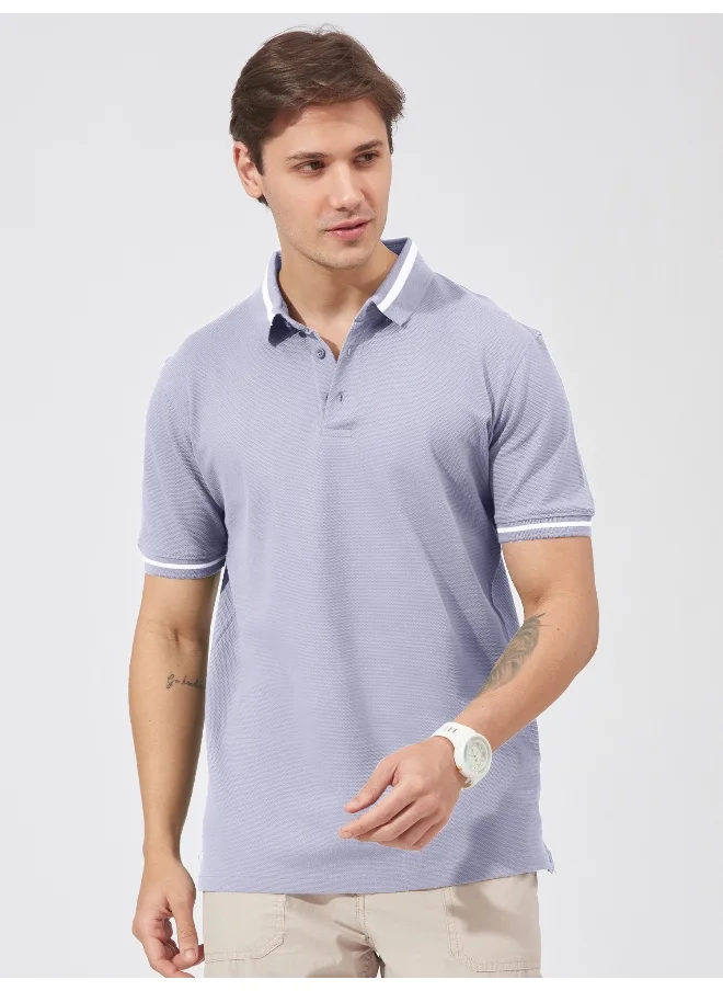 مانياك Mens Solid Polo Neck Half Sleeve Purple Cotton Slim Fit T-Shirt