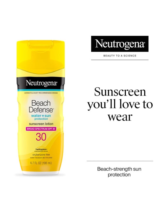 Neutrogena Sunscreen Lotion Beach Defense SPF 30, Face and Body Sunscreen, Oil Free, Fast Absorbing, Oxybenzone Free Sun Care 6.7 Fl Oz (Pack of 1)Fluid Ounce - Image 2