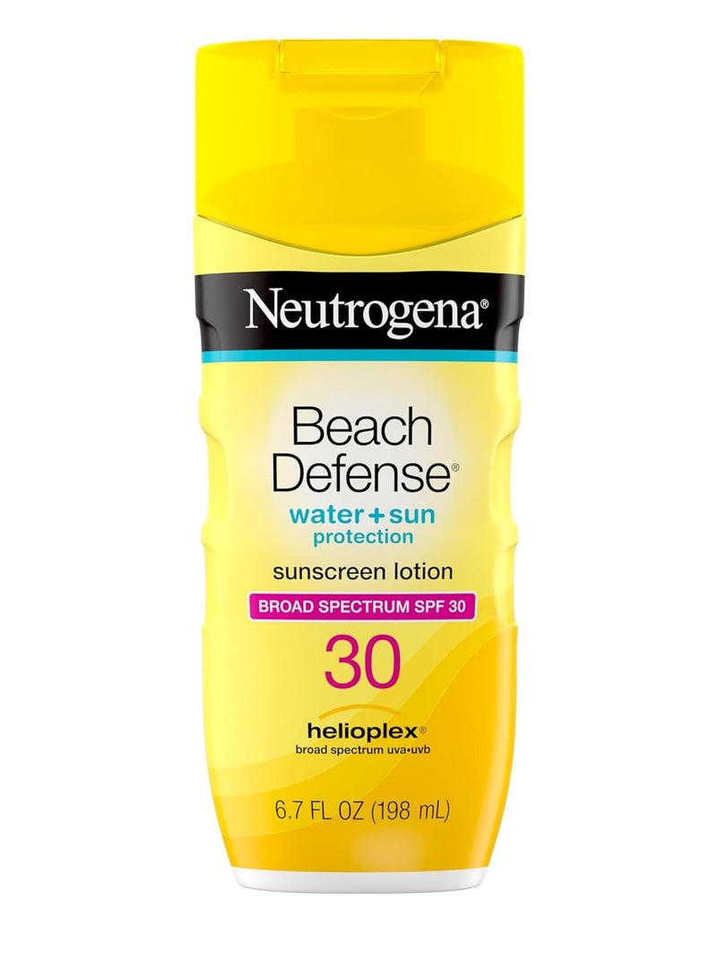 Neutrogena Sunscreen Lotion Beach Defense SPF 30, Face and Body Sunscreen, Oil Free, Fast Absorbing, Oxybenzone Free Sun Care 6.7 Fl Oz (Pack of 1)Fluid Ounce - Image 1