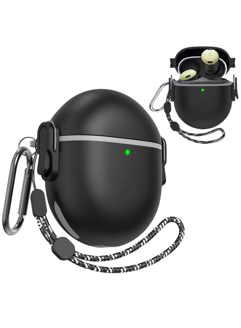 Google Pixel Buds Pro Case(2022) Secure Lock Shock-Absorbing Protective Cover Skin for Pixel Buds Pro Accessories with Carabiner & Lanyard [One-Click Pop] (Black)